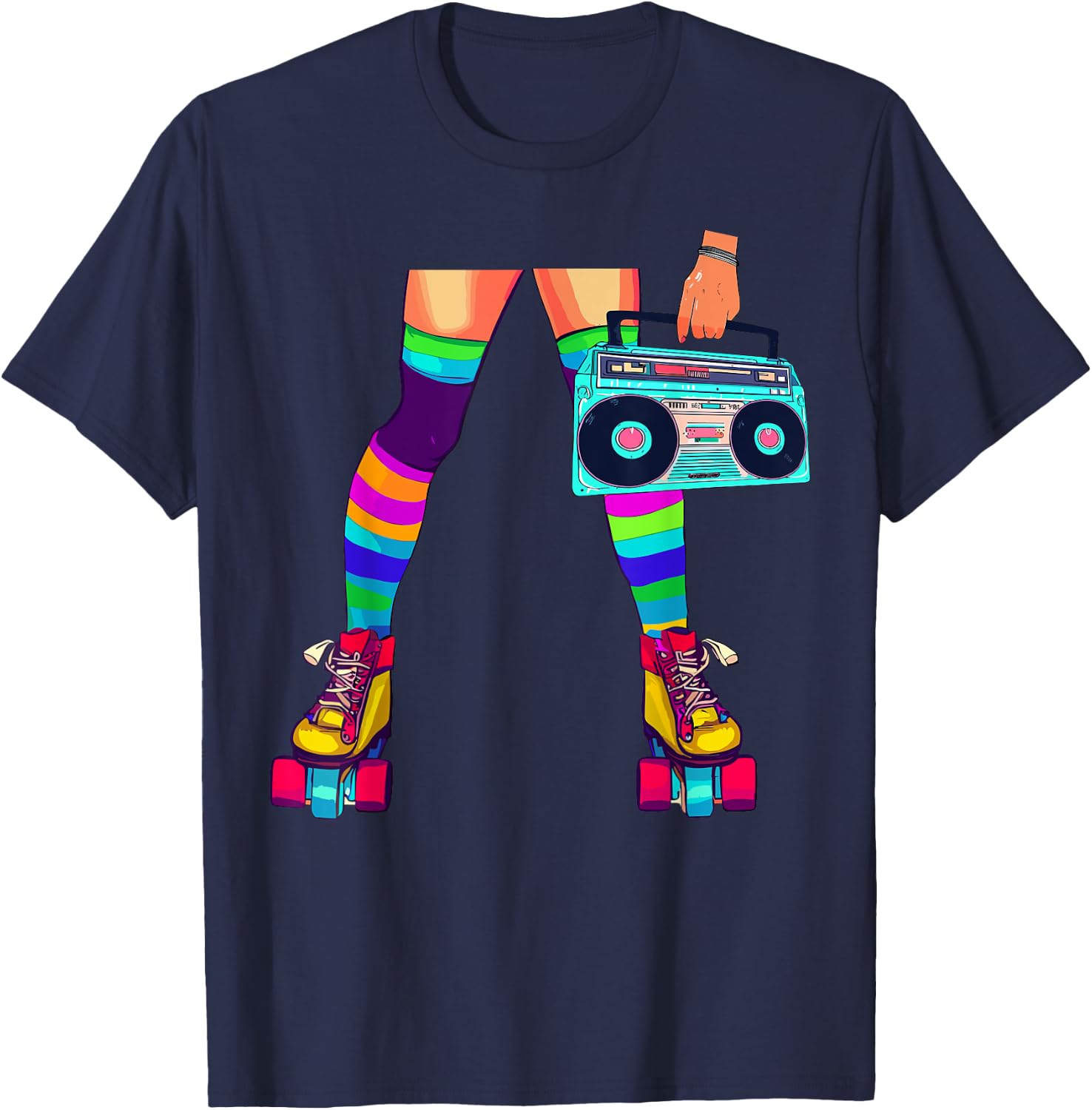 Retro Rollerskates Funny 80's Roller Disco Skating Girl T-Shirt - T-Shirt | Navy
