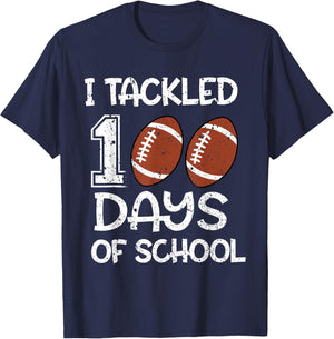 Boys Kids I Tackled 100 Days Of School Football 100th Day T-Shirt - T-Shirt | Navy
