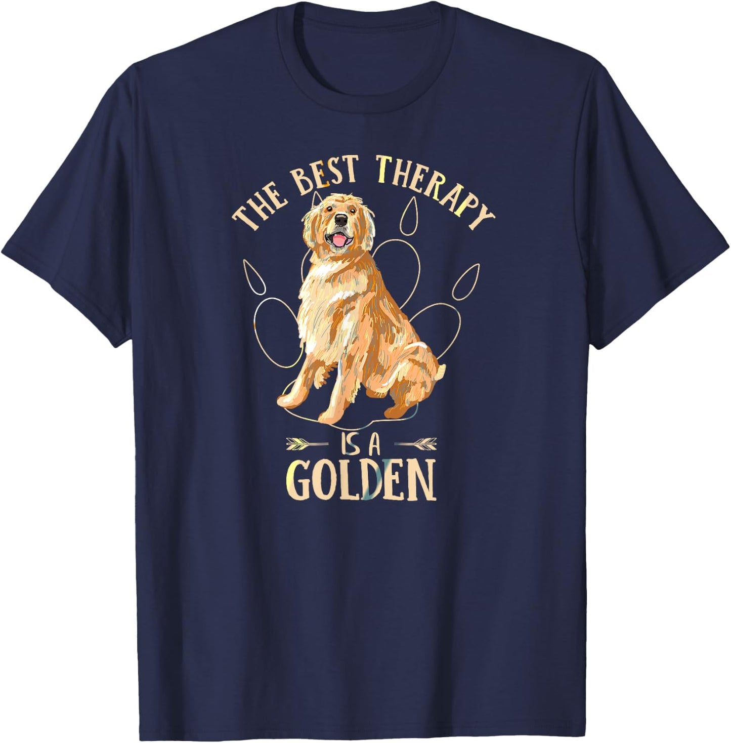 Colorful The Best Therapy Is A Golden Retriever Puppy Lover T-Shirt - T-Shirt | Navy