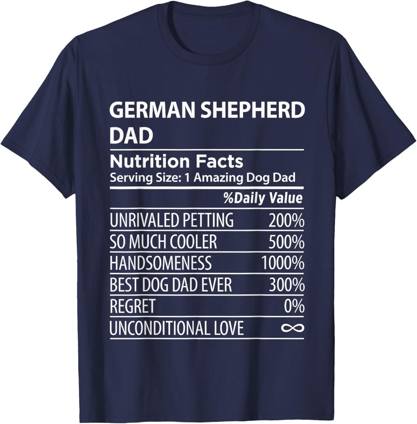German Shepherd Dad Nutrition Facts Funny German Shepherd T-Shirt - T-Shirt | Navy