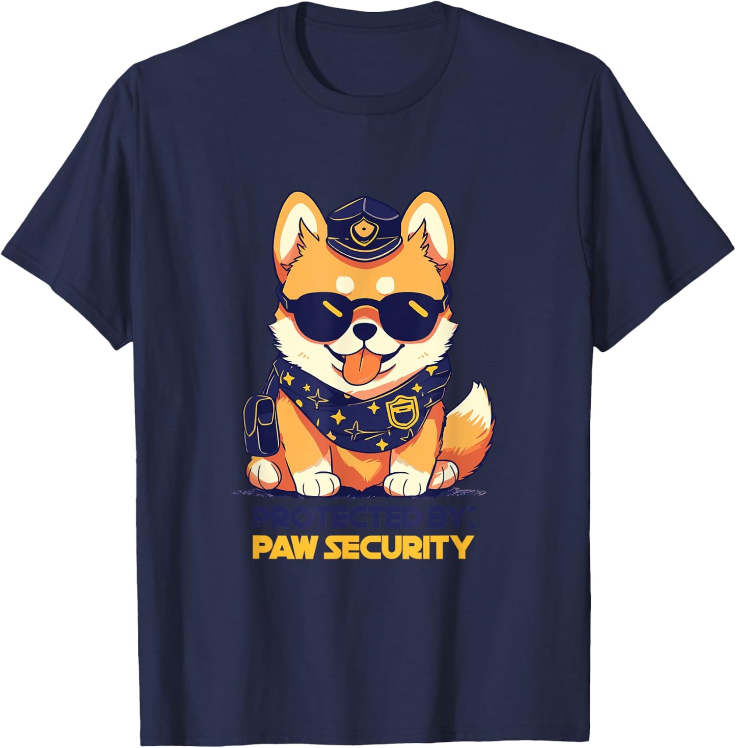 Cute Pomeranian Dog Protected By Paw Security Sunglasses Men Women Kids T-Shirt - T-Shirt | Navy