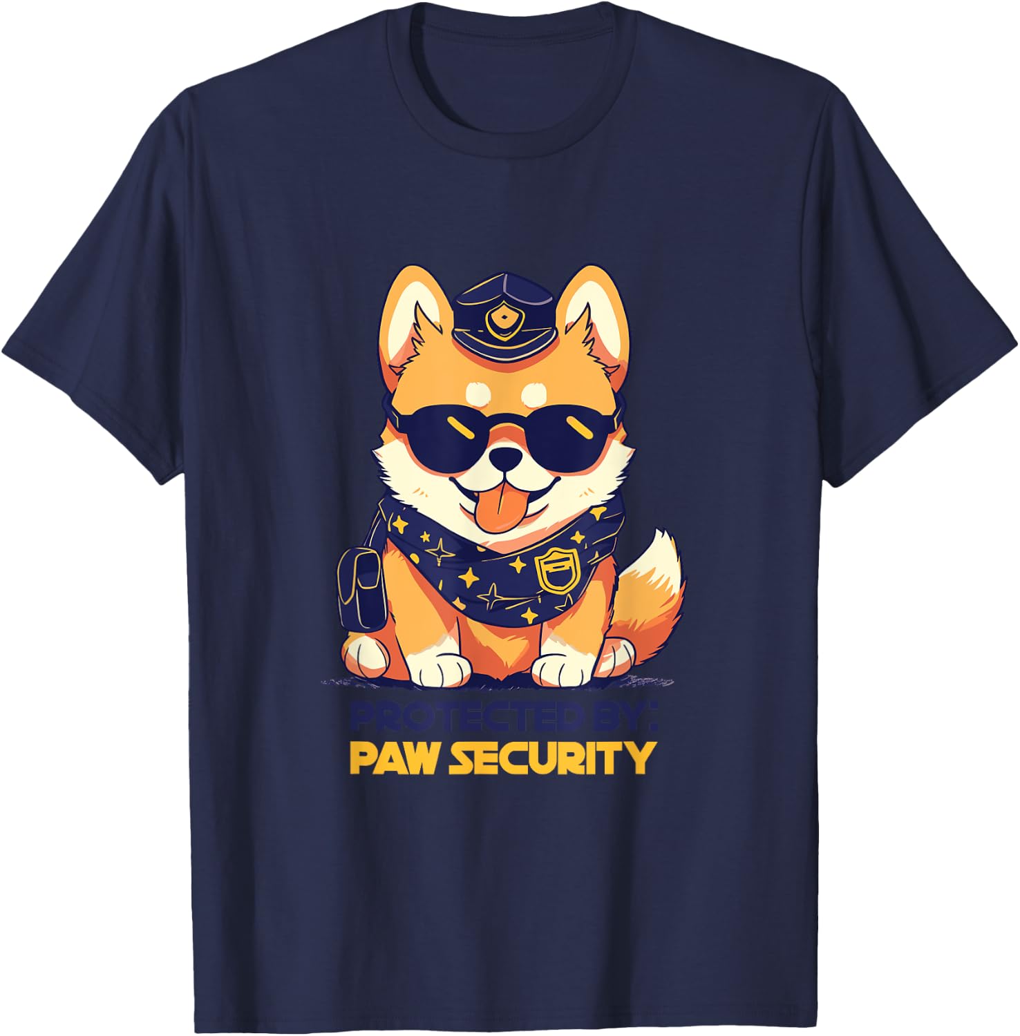 Cute Pomeranian Dog Protected By Paw Security Sunglasses Men Women Kids T-Shirt - T-Shirt | Navy