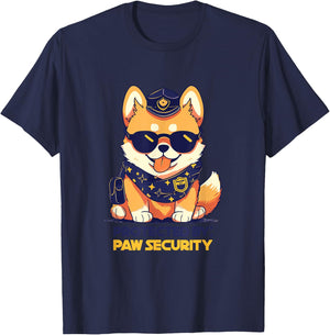 Cute Pomeranian Dog Protected By Paw Security Sunglasses Men Women Kids T-Shirt - T-Shirt | Navy