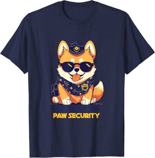 Cute Pomeranian Dog Protected By Paw Security Sunglasses Men Women Kids T-Shirt - T-Shirt | Navy
