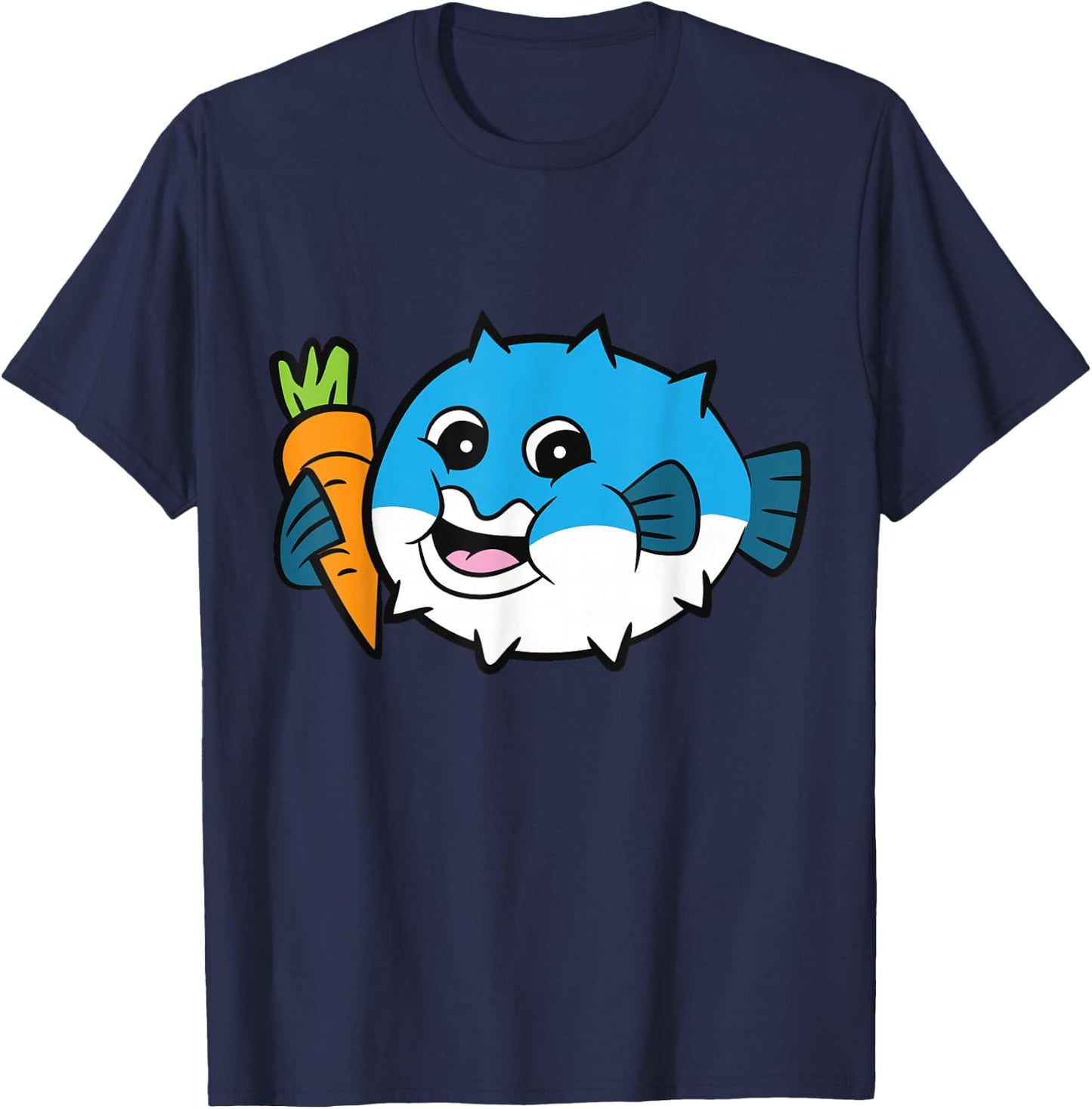 Pufferfish Eating Carrot Meme Funny Pufferfish T-Shirt - T-Shirt | Navy