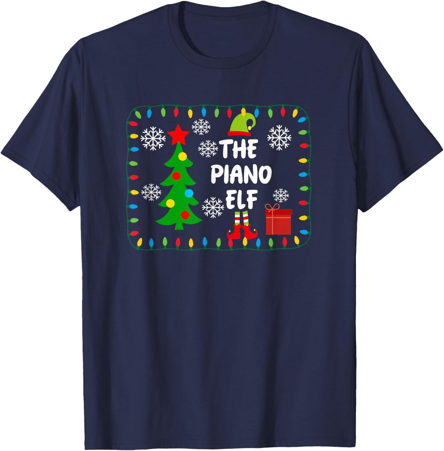 The Piano Elf - Cute Xmas Tree Lights Friends - Pianist T-Shirt - T-Shirt | Navy