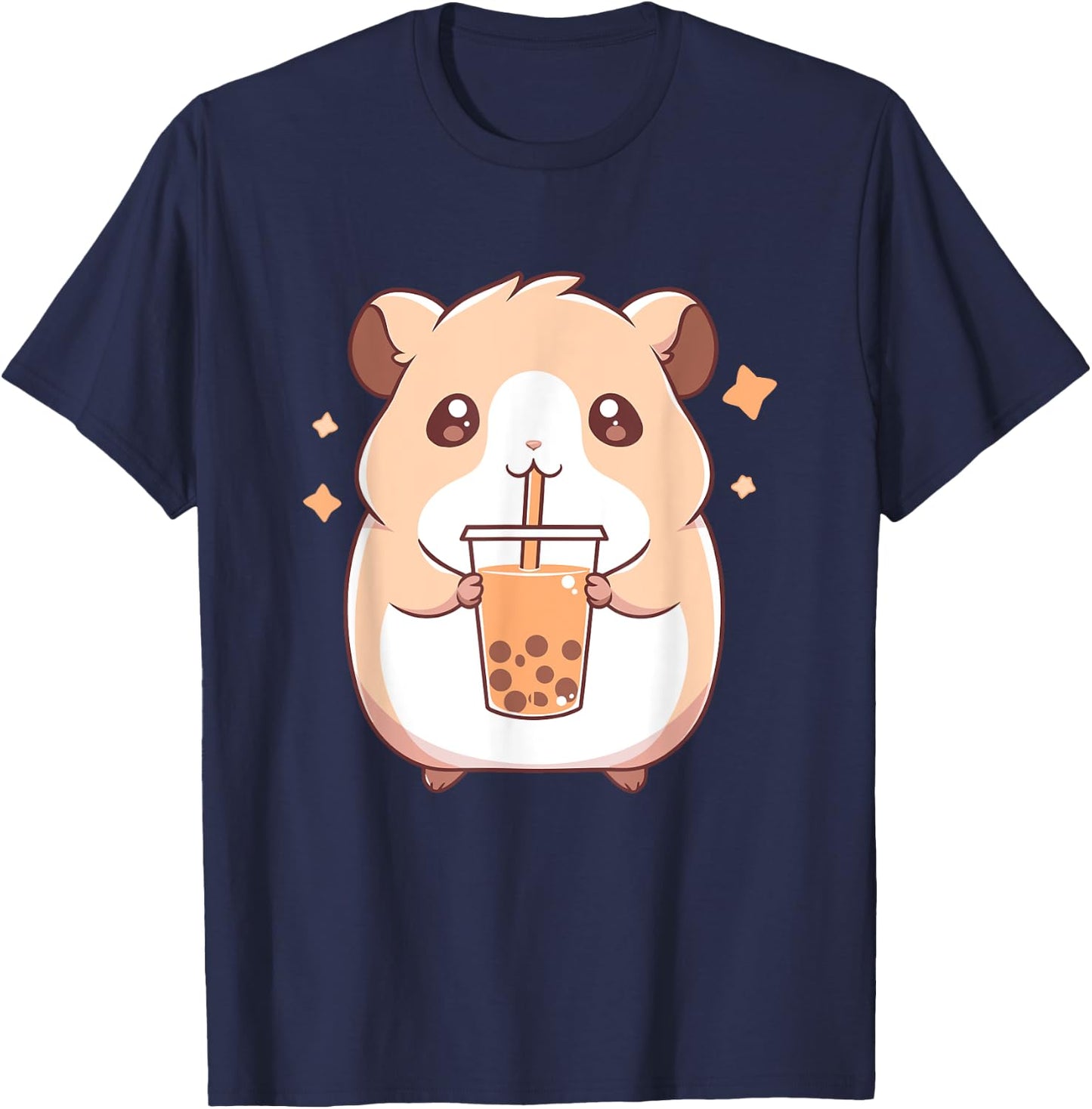 Kawaii Cute Hamster Drinking Boba Bubble Milk Tea T-Shirt - T-Shirt | Navy