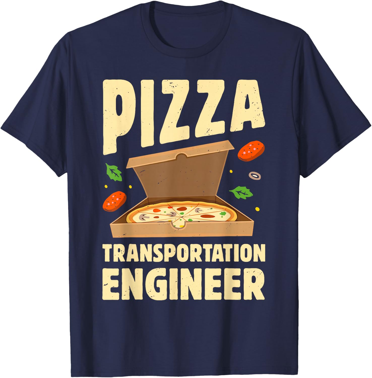 Pizza Transportation Engineer Funny Food Delivery Guy Retro T-Shirt - T-Shirt | Navy