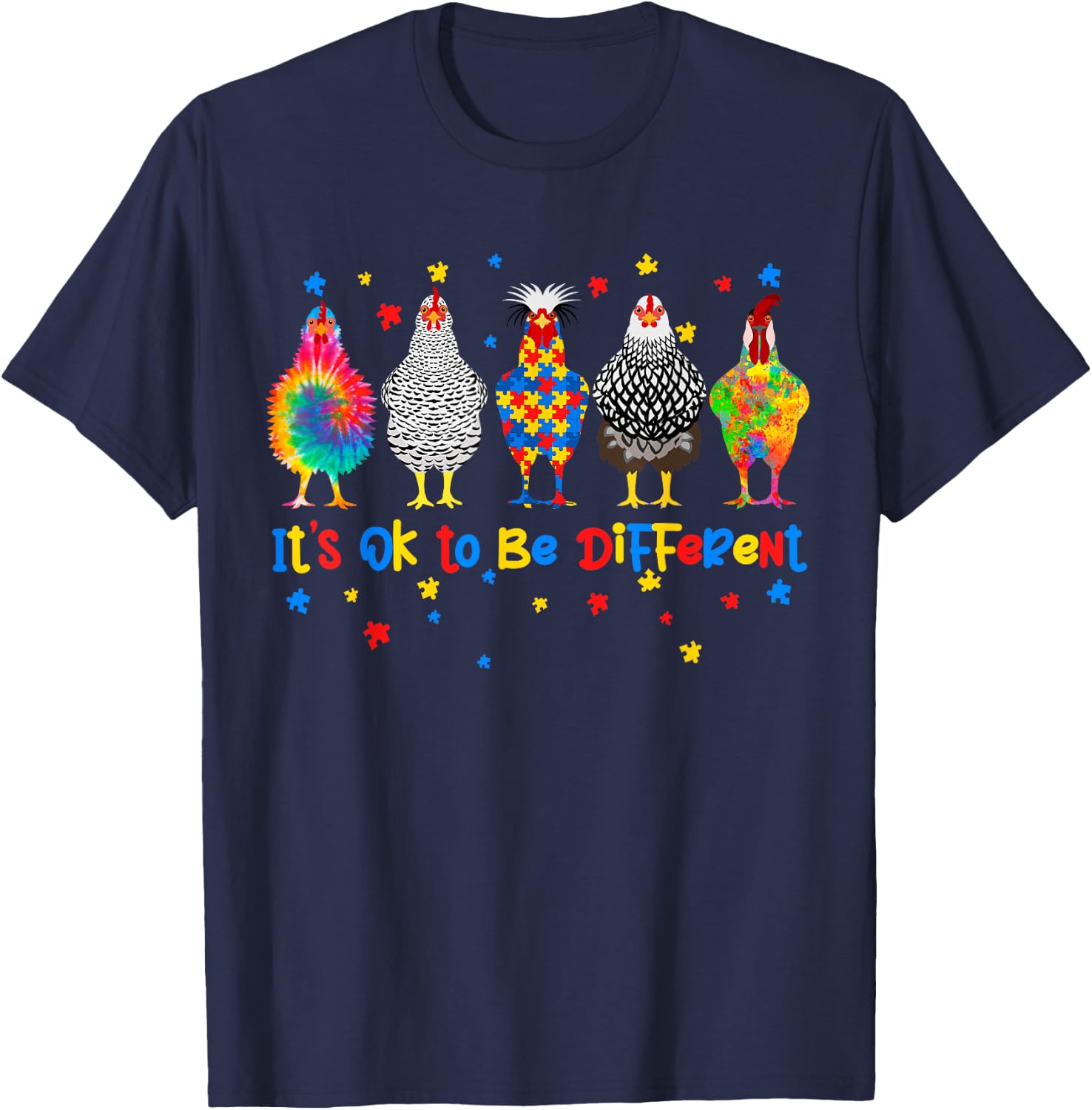 Its Ok To Be Different Chicken Autism Awareness Month Kids T-Shirt - T-Shirt | Navy