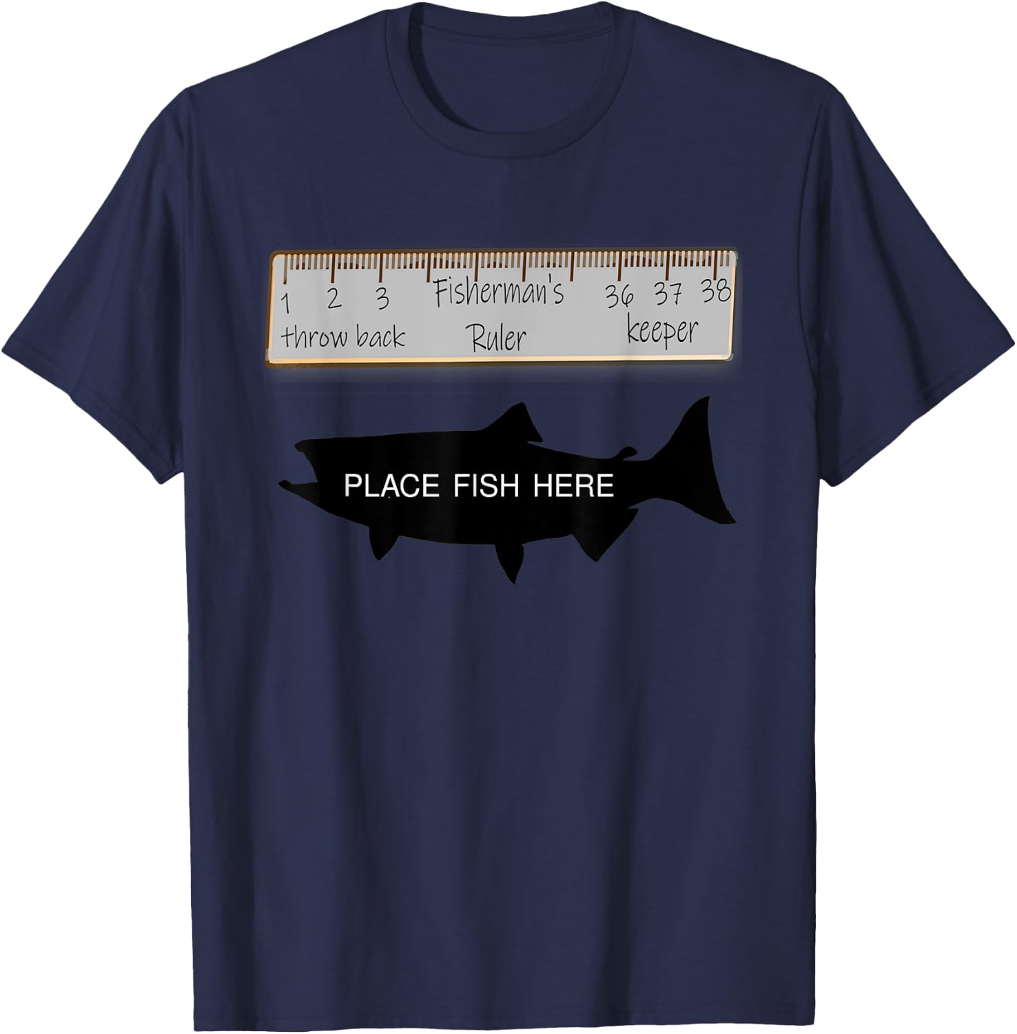 Fisherman's Ruler Size Chart Funny Fishing Size Guide T-Shirt - T-Shirt | Navy