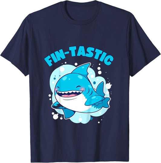 Fin-Tastic Cute Shark Funny Toddler Ocean Theme Sea T-Shirt - T-Shirt | Navy