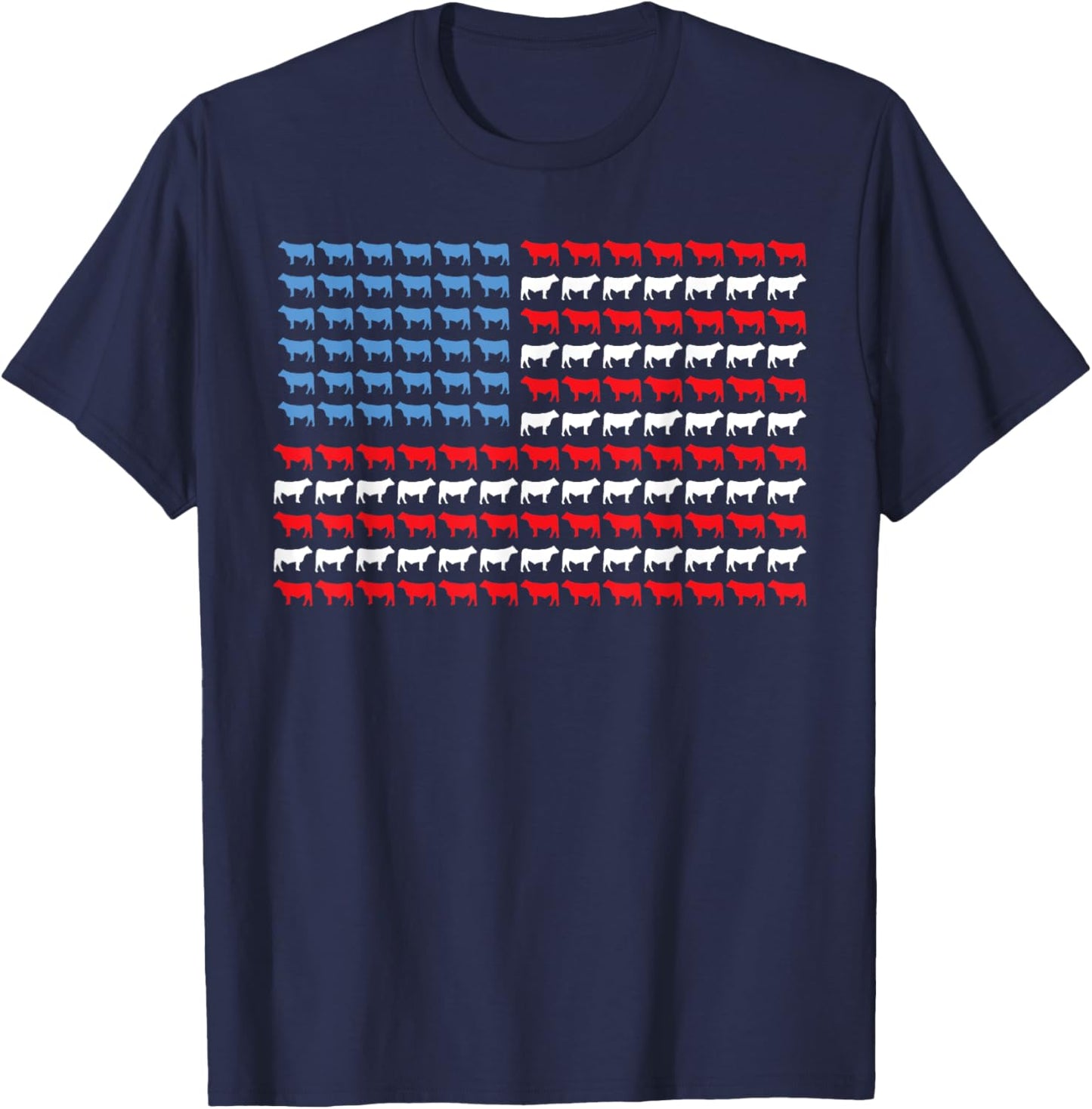 Cow American Flag Heifer Us 4th of July Farm Cattle USA Cow T-Shirt - T-Shirt | Navy