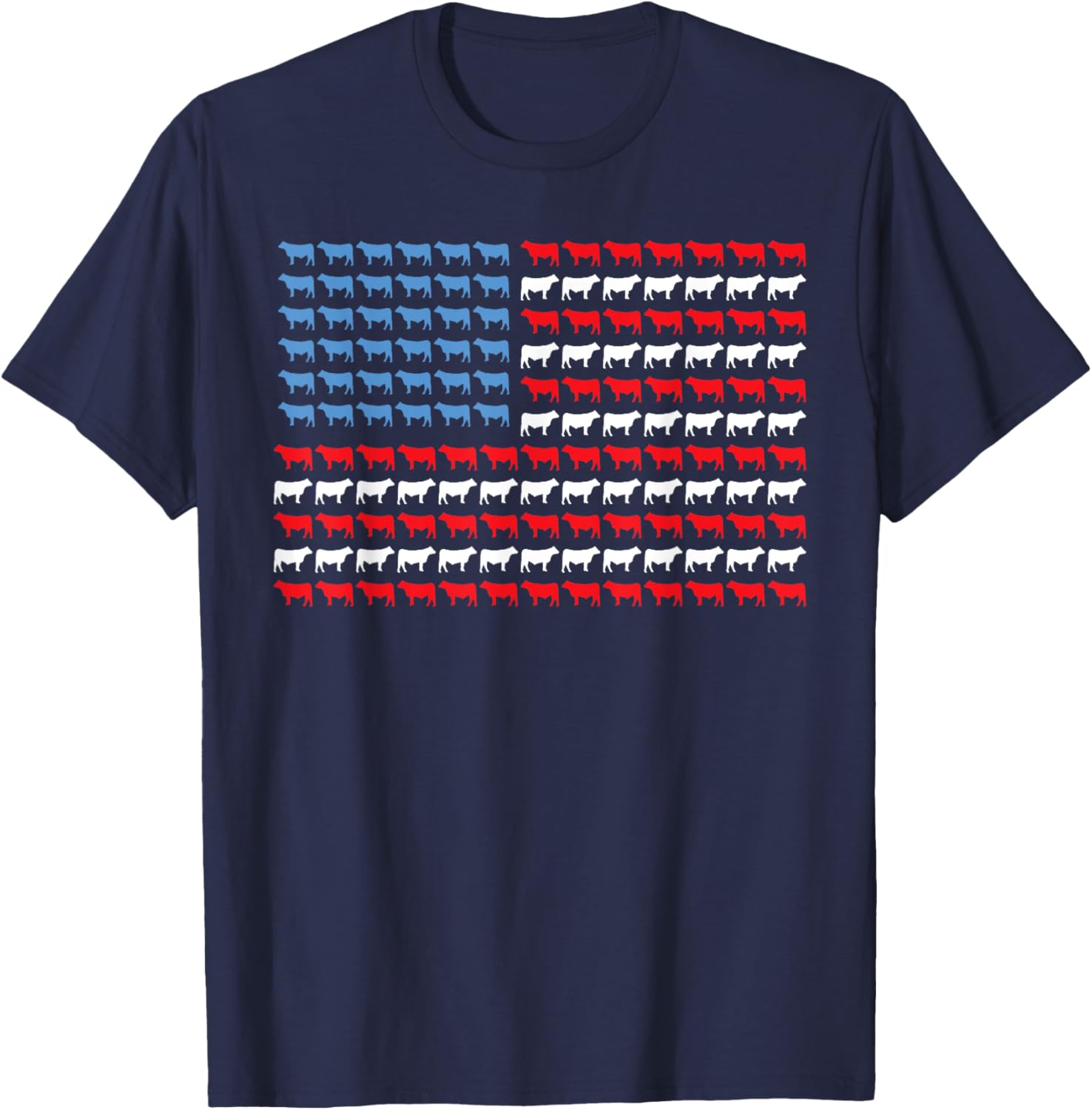 Cow American Flag Heifer Us 4th of July Farm Cattle USA Cow T-Shirt - T-Shirt | Navy