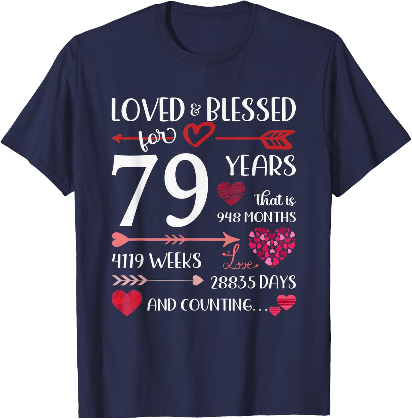 Loved And Blessed For 79 Years Old 79th Birthday Mothers Day T-Shirt - T-Shirt | Navy