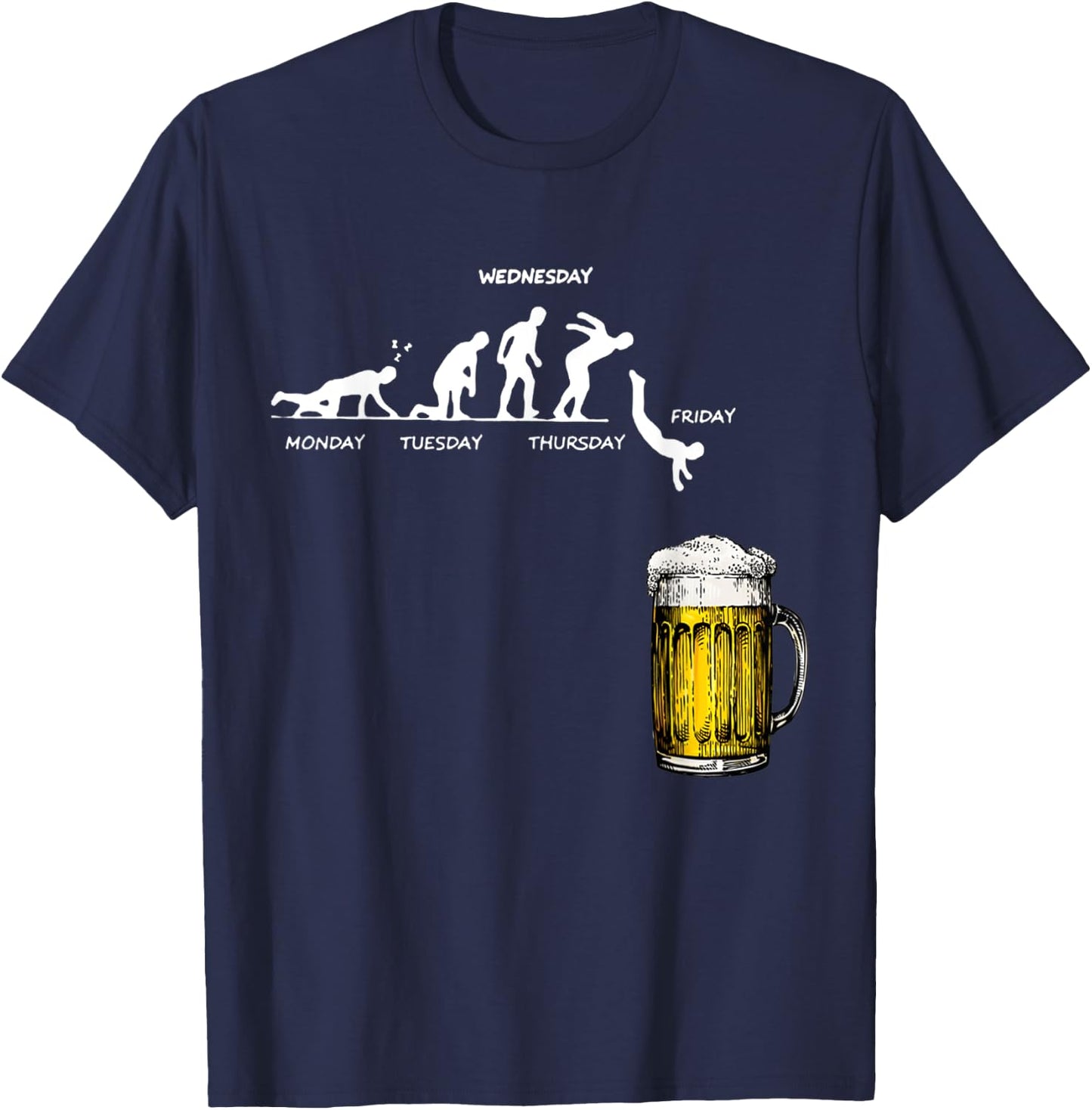 Monday Friday Stick Human Beer Weekly Jump Energy Sarcasm T-Shirt - T-Shirt | Navy