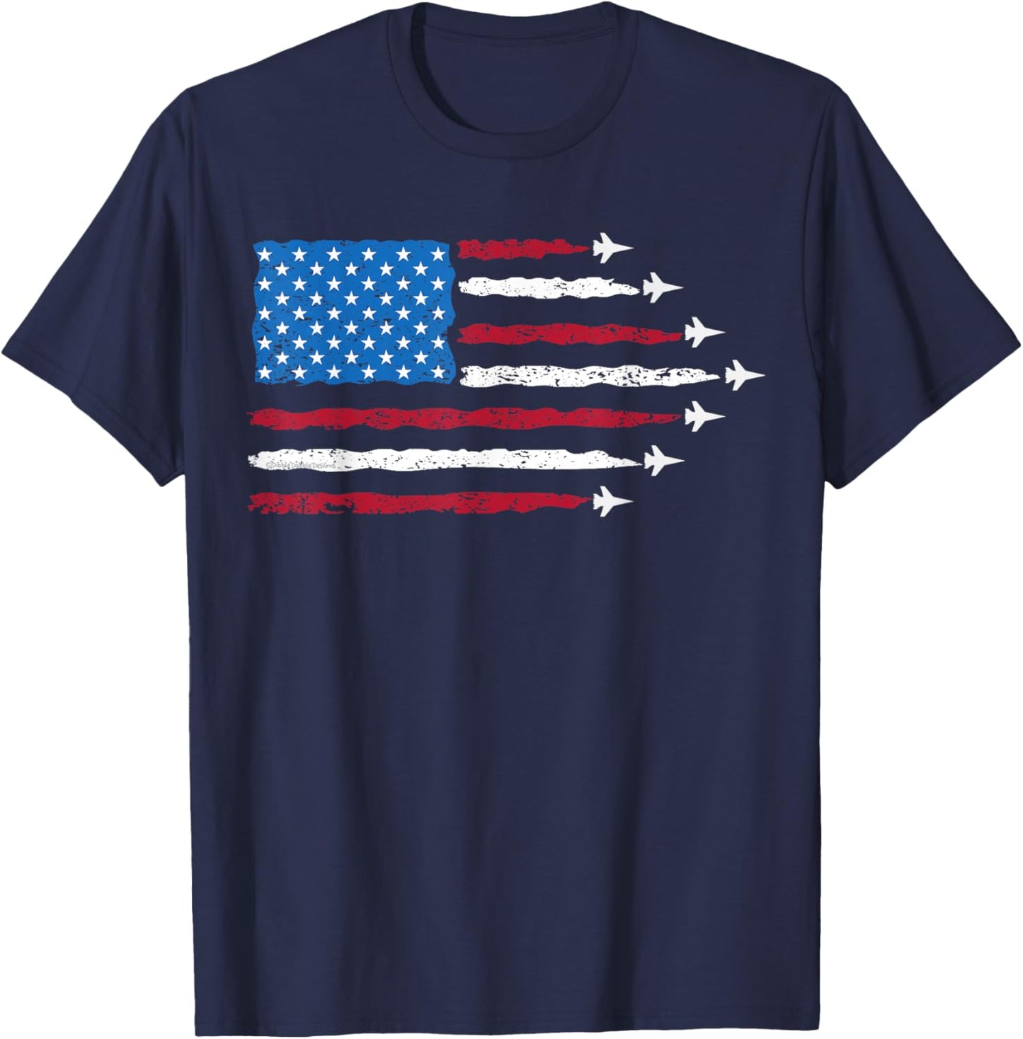 Patriotic Red White Blue USA Flag Fighter Jets 4th of July T-Shirt - T-Shirt | Navy
