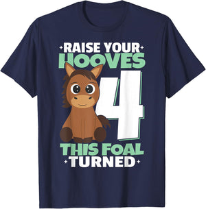 Raise Your Hooves 4th Birthday Girl Horses T-Shirt - T-Shirt | Navy