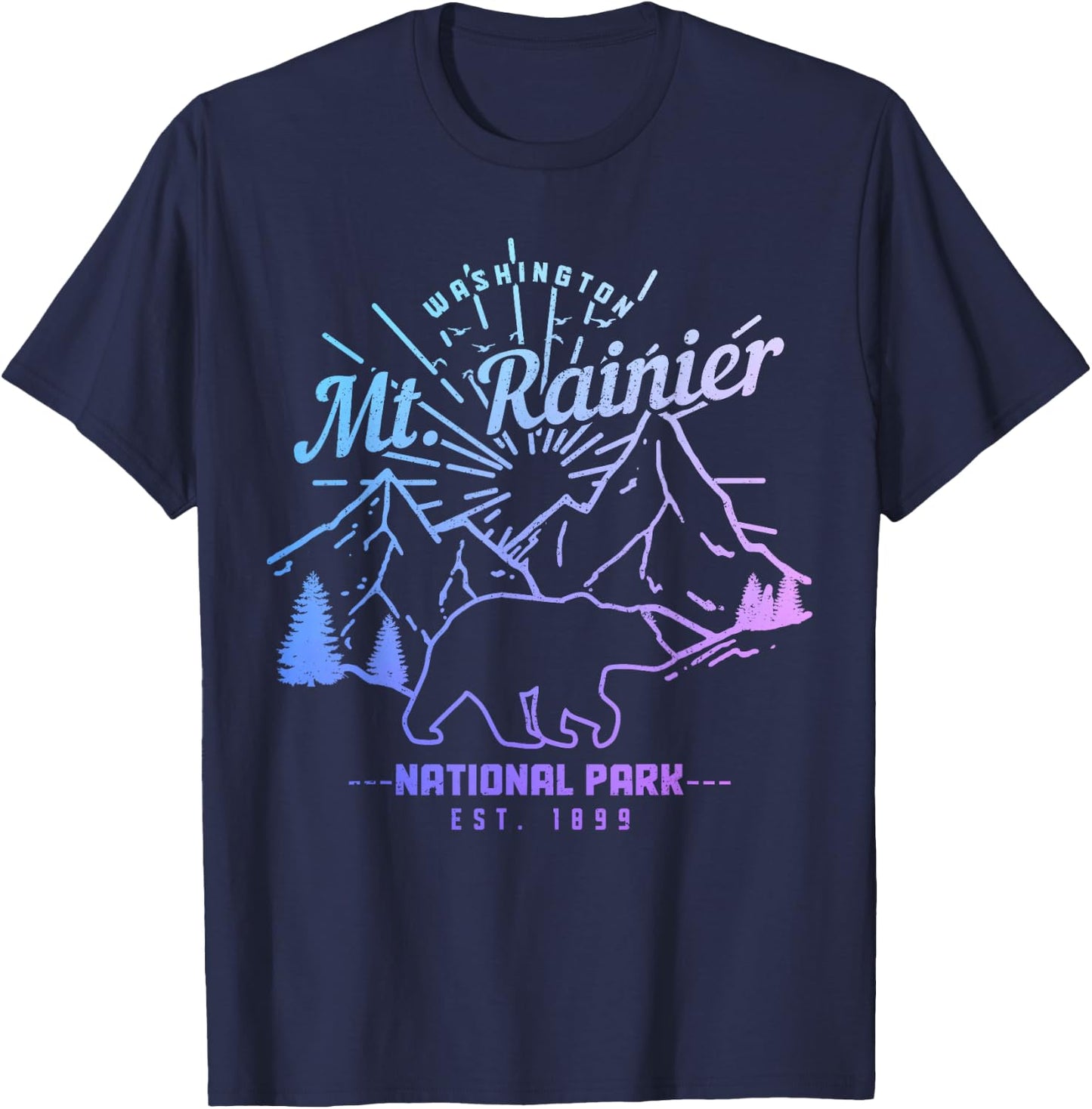 Mt. Rainier Washington Vintage Mountain National Park PNW T-Shirt - T-Shirt | Navy