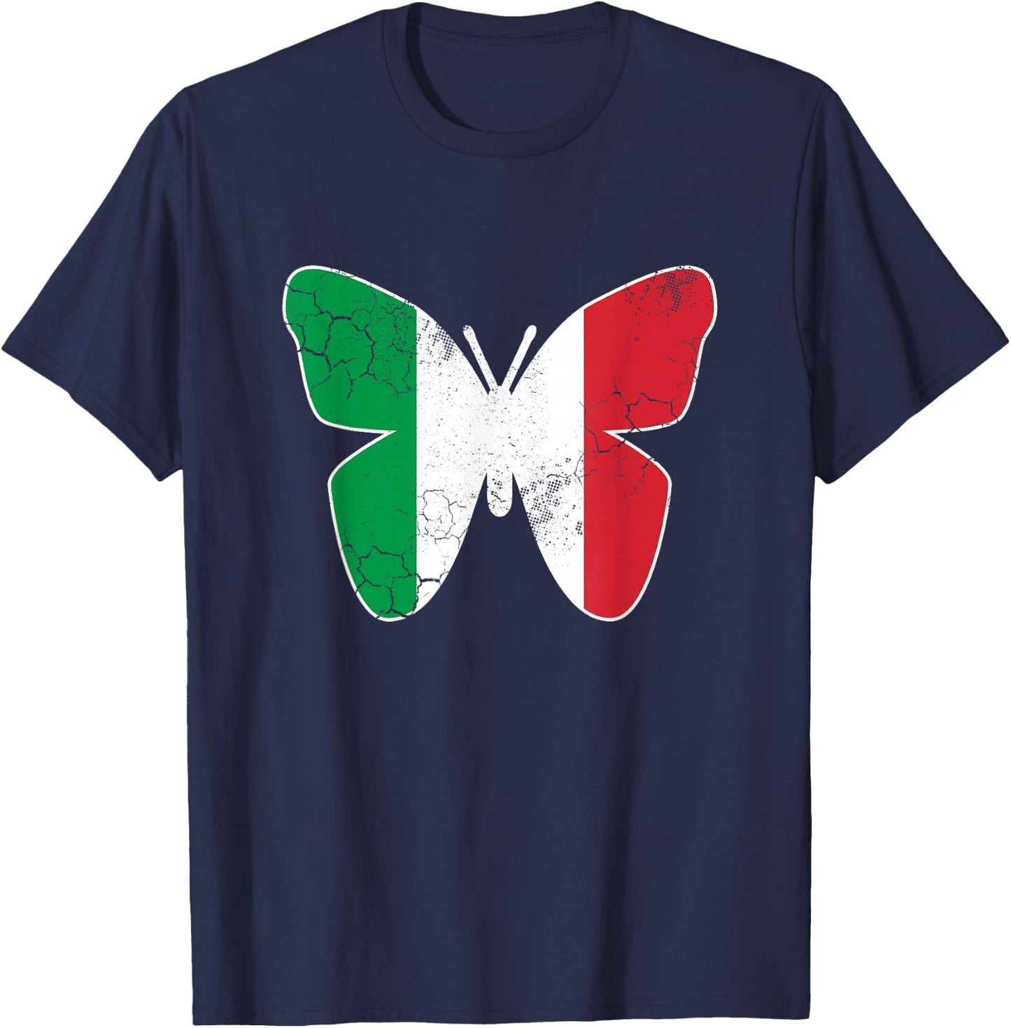 Italian Flag Butterfly Italia Italy Vintage Distressed T-Shirt - T-Shirt | Navy