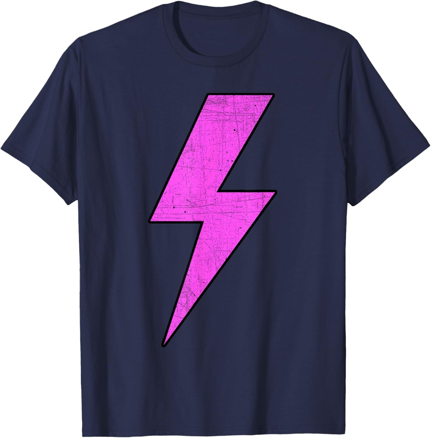 Retro Distressed PINK Lightning Bolt Energetic Bold Team T-Shirt - T-Shirt | Navy