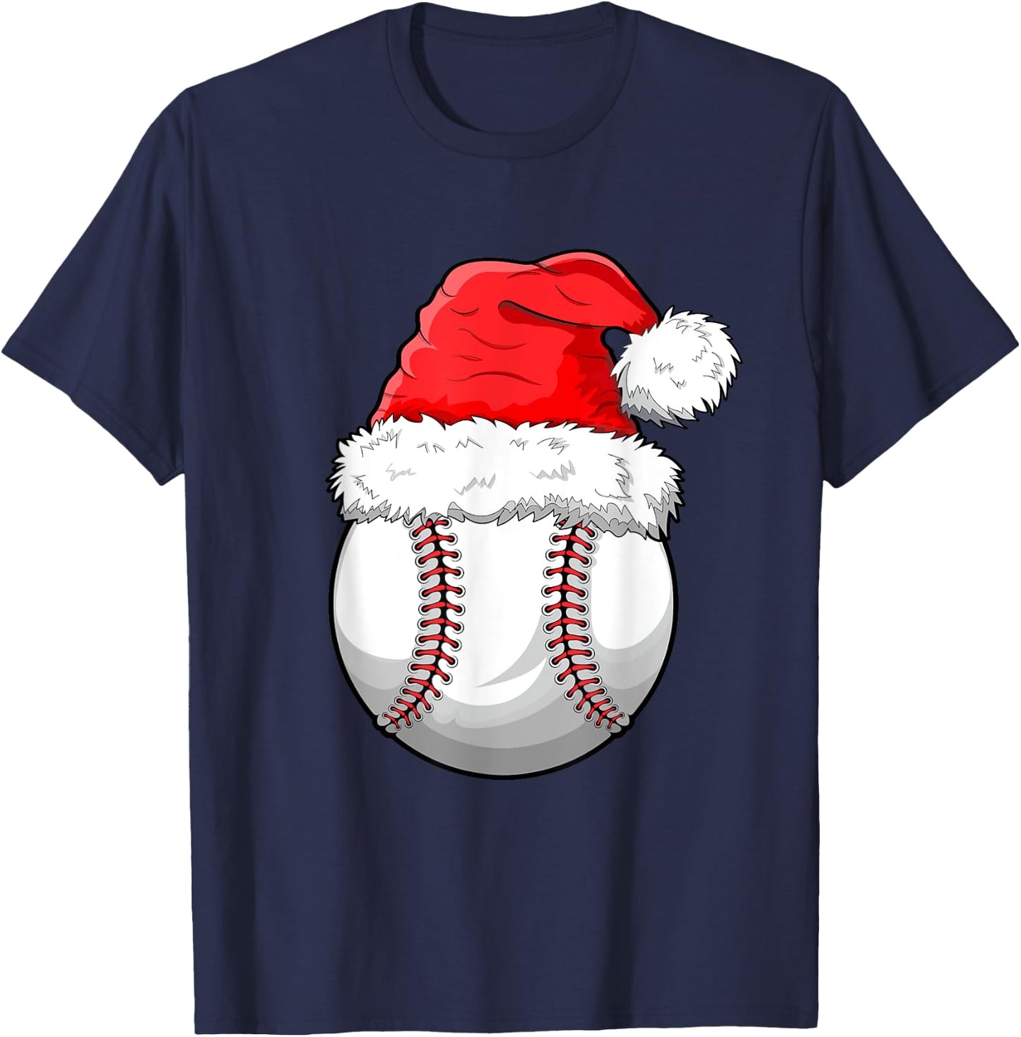 Christmas Baseball Ball Santa Hat Funny Sport Xmas Boys Men T-Shirt - T-Shirt | Navy