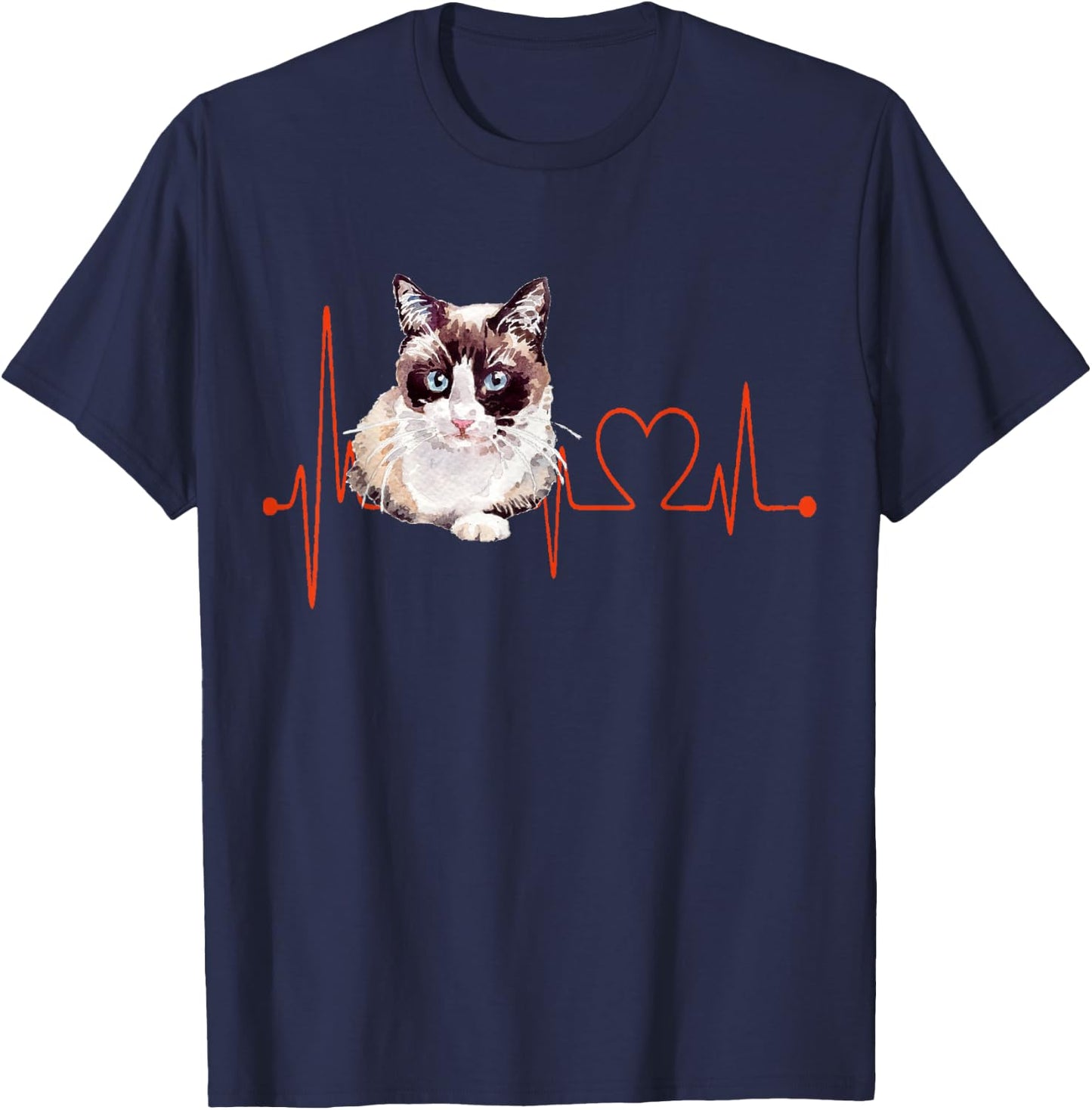 Snowshoe Cat Heartbeat EKG Funny I Love My Cat T-Shirt - T-Shirt | Navy