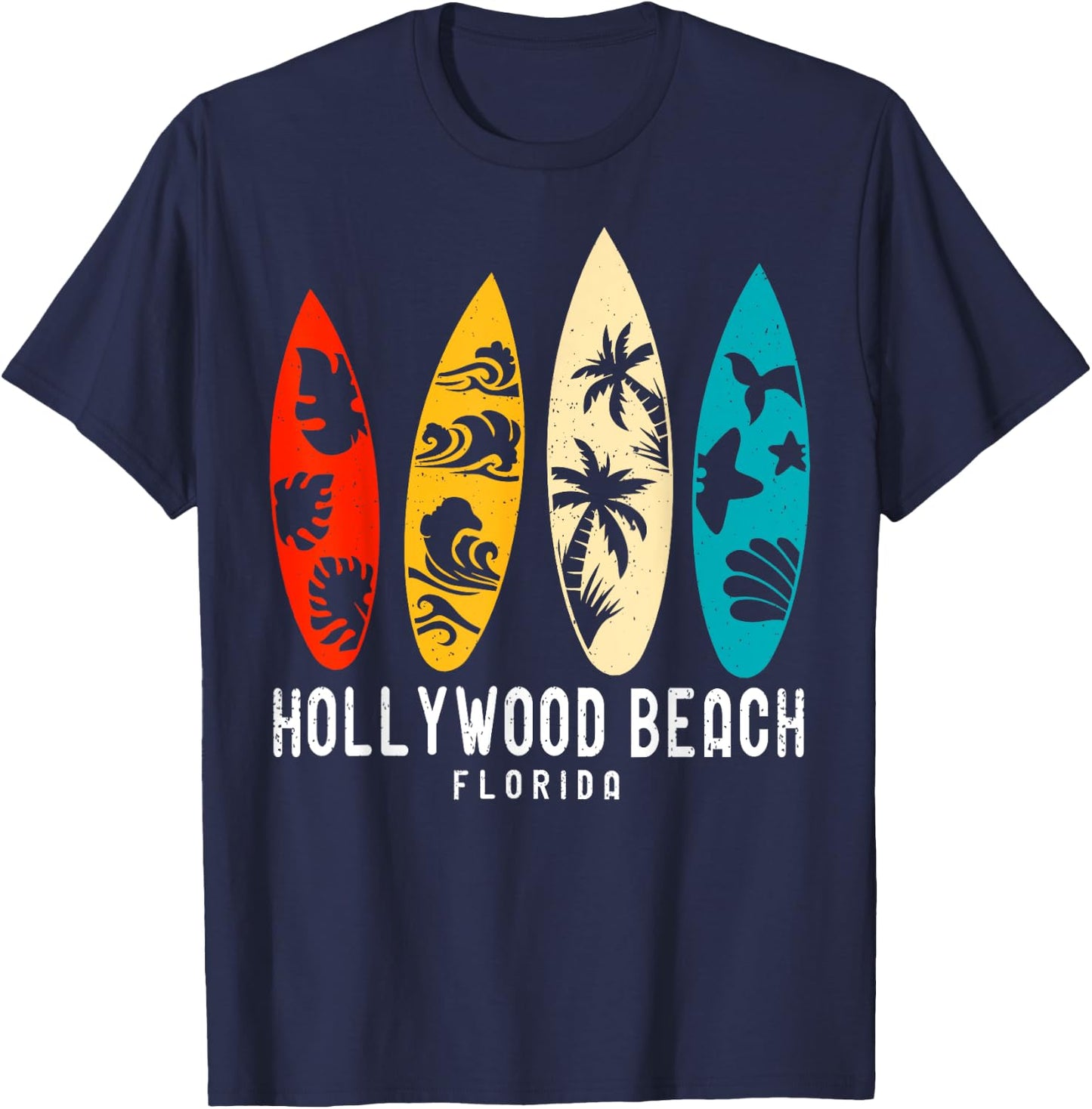 Vintage Hollywood Beach Florida Beach Surfing Surfboard T-Shirt - T-Shirt | Navy