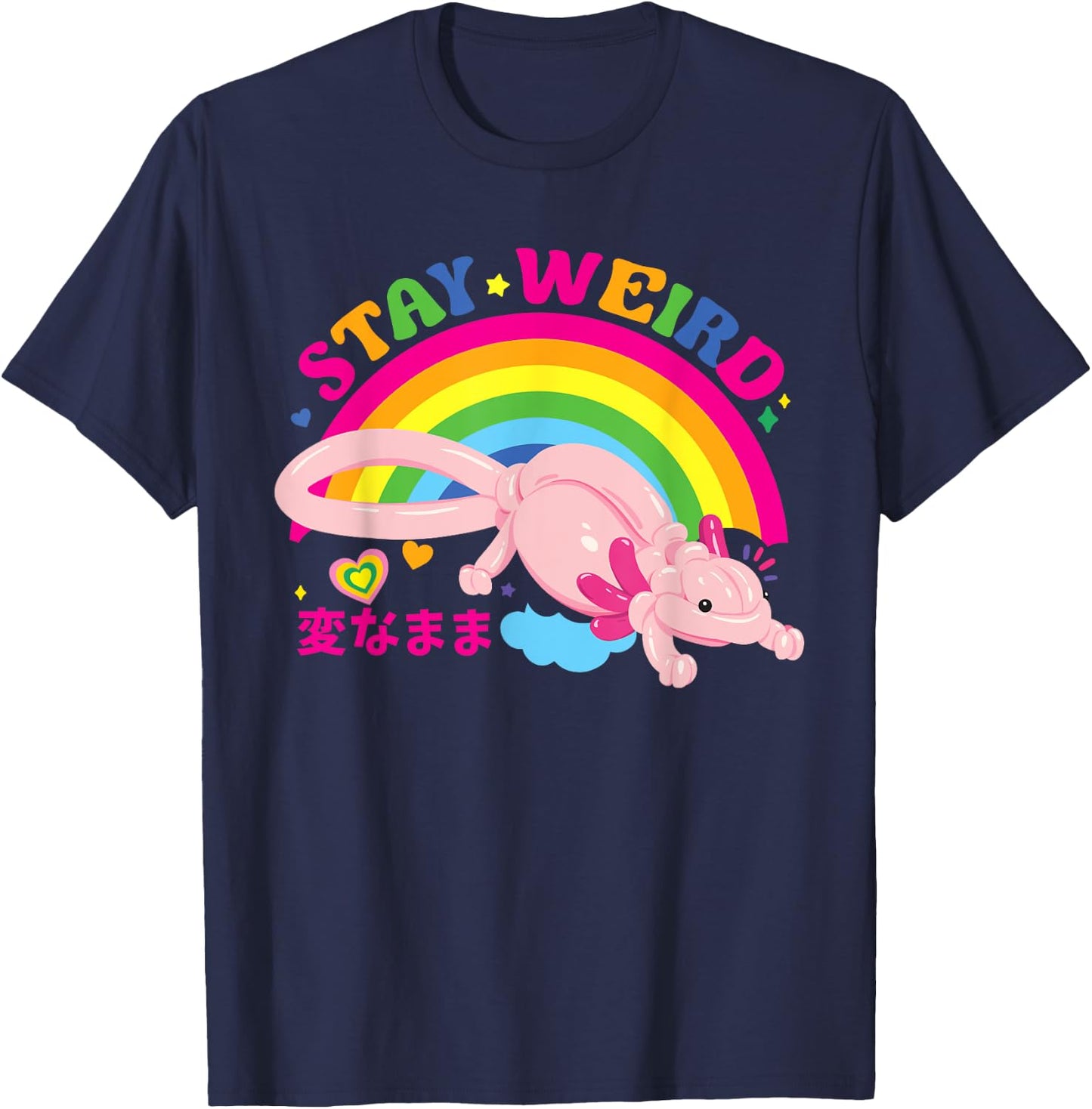Kidcore Clothes Balloon Axolotl Aesthetic Decora Stay Weird T-Shirt - T-Shirt | Navy