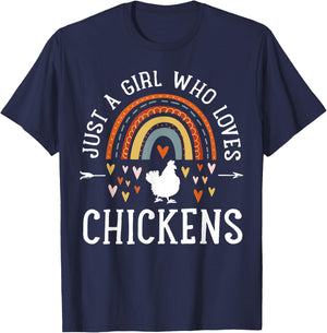Just A Girl Who Loves Chickens Rainbow Gifts Chicken Lover T-Shirt - T-Shirt | Navy