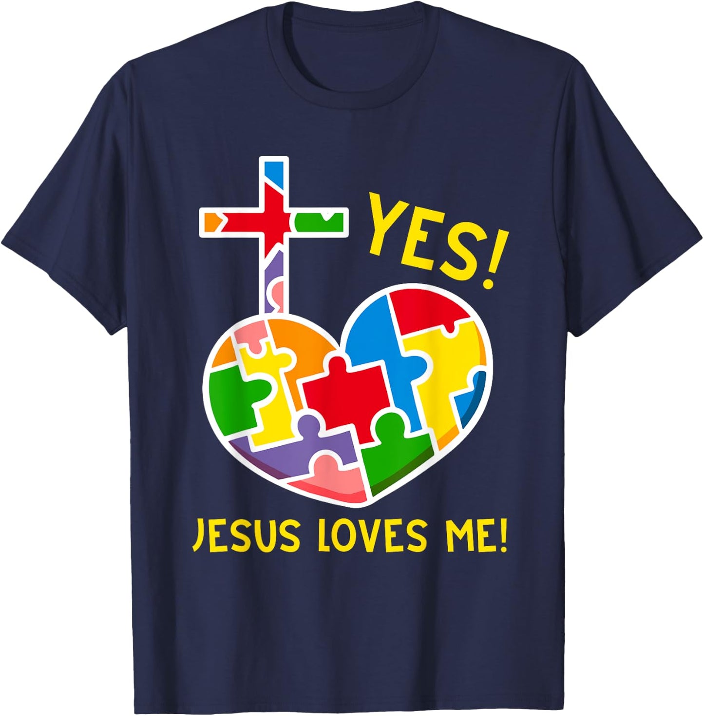 Yes, Jesus Loves Me Funny Puzzles Autism Awareness Kids T-Shirt - T-Shirt | Navy