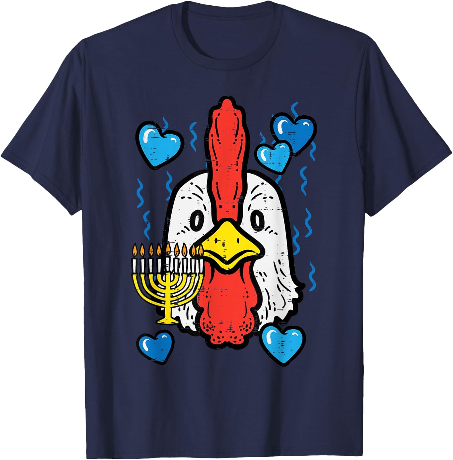 Hanukkah Chicken Face Chanukah Farm Jew Women Girls Boys Kid T-Shirt - T-Shirt | Navy