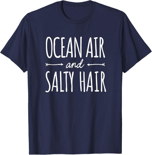 Funny Ocean Air Salty Hair Girls Vacation Summer Throwback T-Shirt - T-Shirt | Navy
