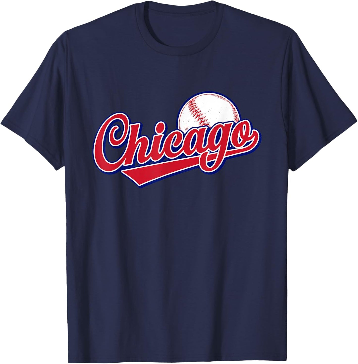 Vintage Chicago Funny Baseball Lover Graphic Men Women T-Shirt - T-Shirt | Navy