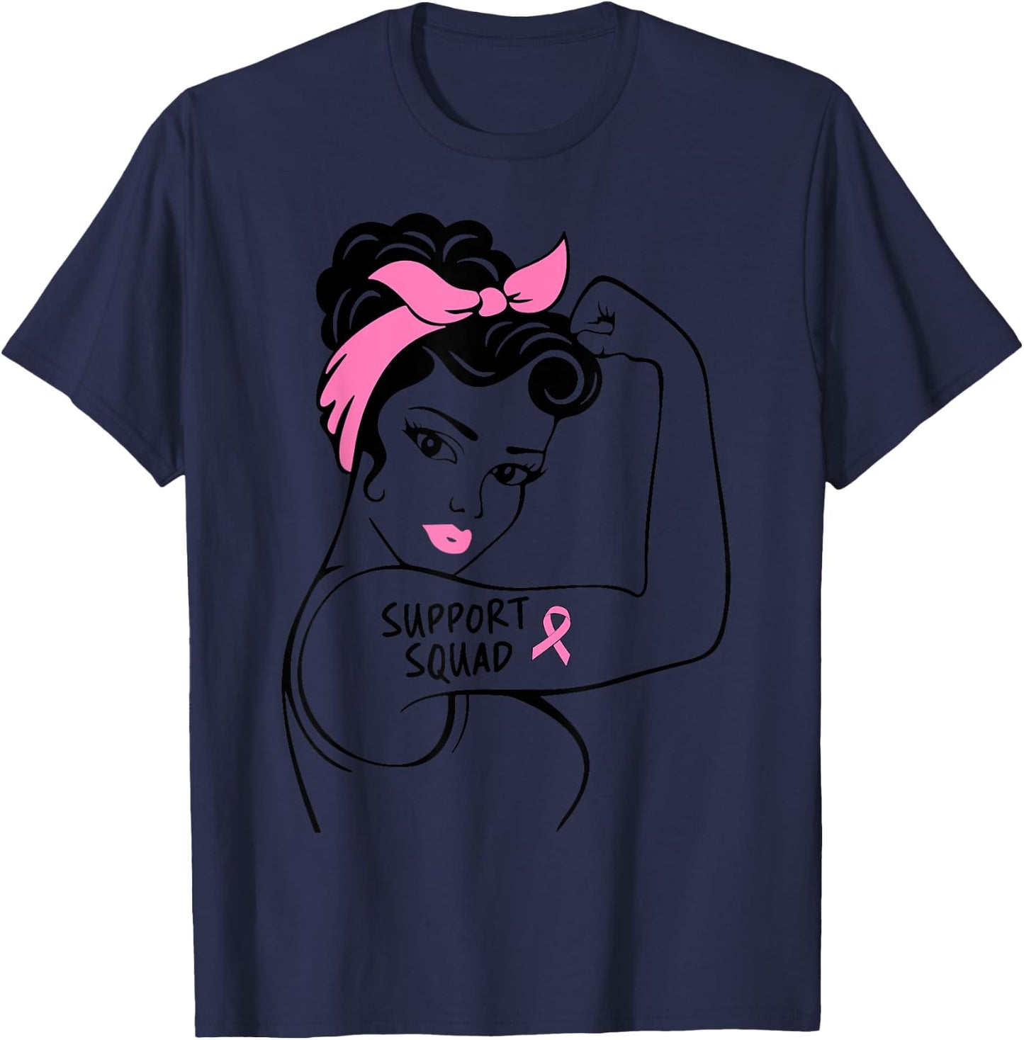 Breast Cancer Support Squad Rosie Riveter Pink Ribbon Women T-Shirt - T-Shirt | Navy