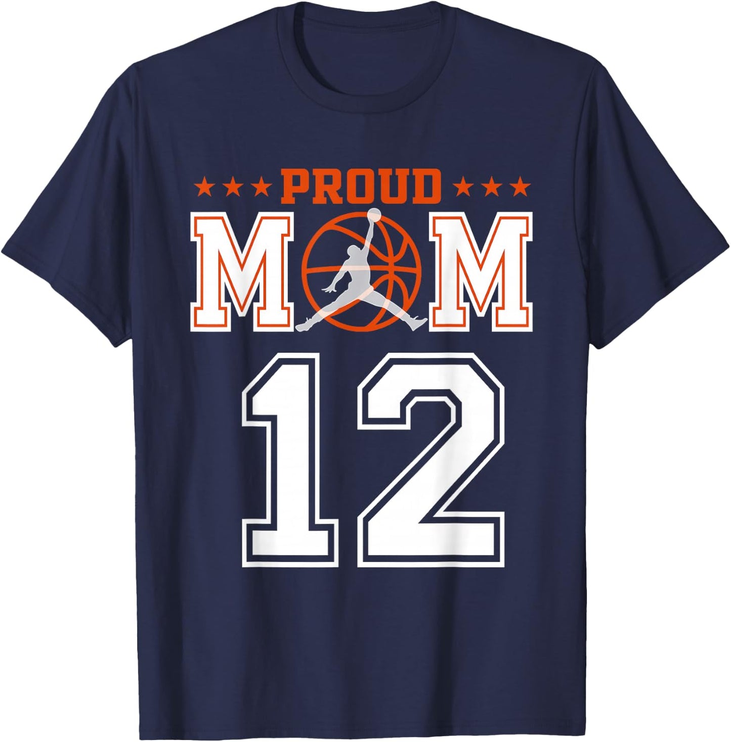 Custom Number 12 Proud Basketball Mom Personalized Sport Lov T-Shirt - T-Shirt | Navy