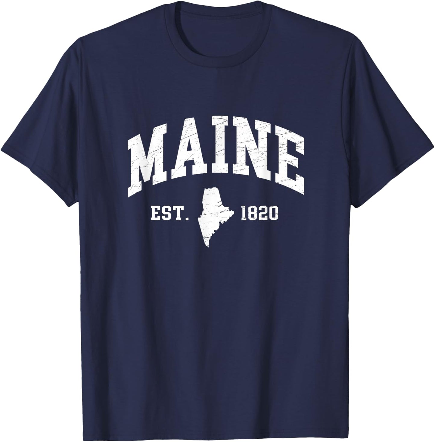Maine - Est. 1820 - Distressed/Worn Design Style - Classic T-Shirt - T-Shirt | Navy