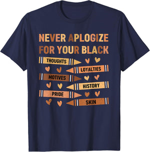 Melanin Never Apologize Kids Black History Month Hearts T-Shirt - T-Shirt | Navy