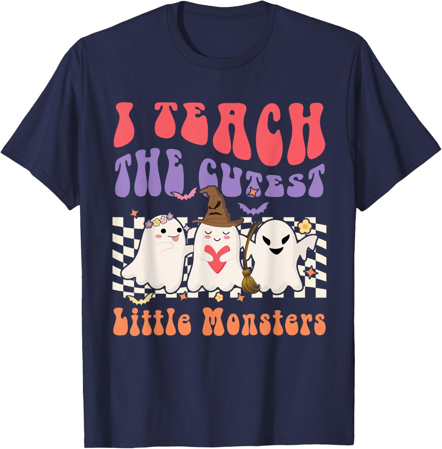 Ghost Witches I Teach The Cutest Monsters Halloween Teacher T-Shirt - T-Shirt | Navy
