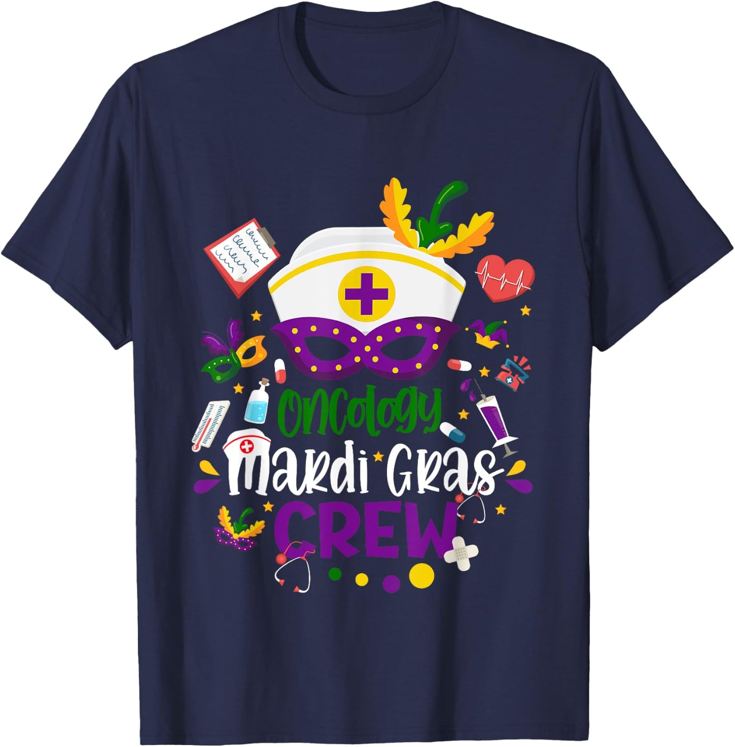 Oncology Mardi Gras Nurse Crew Family Group Nursing Lovers T-Shirt - T-Shirt | Navy