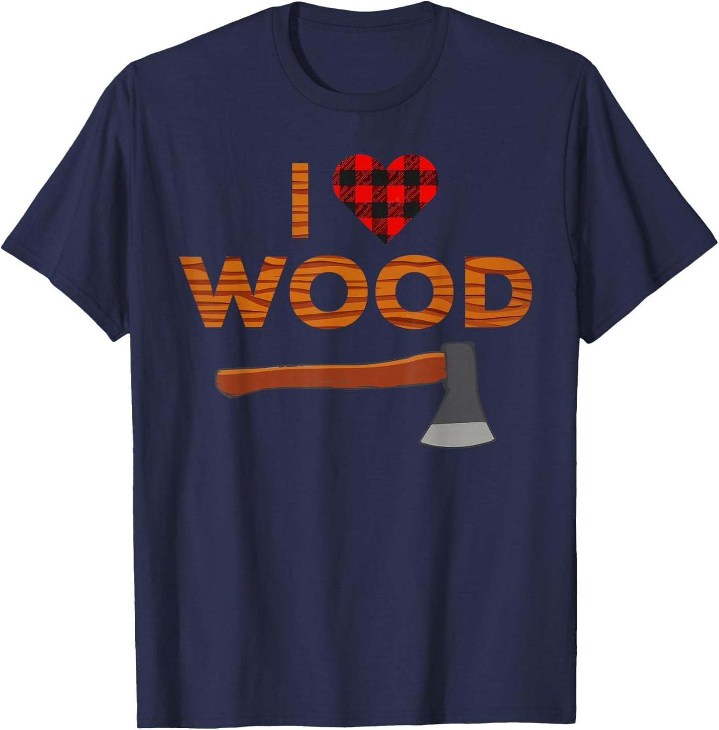 I Love Wood Lumberjack Heart Halloween Party Woodworking T-Shirt - T-Shirt | Navy