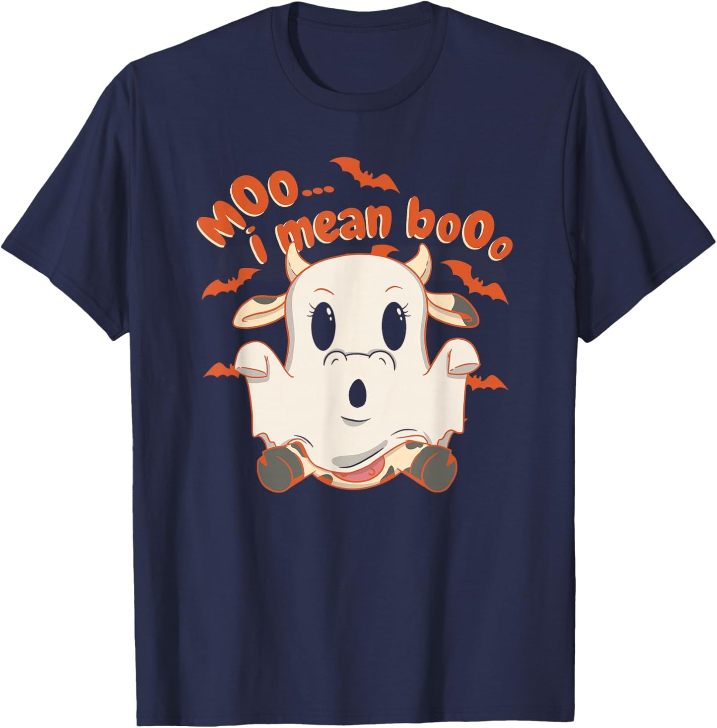 Halloween Moo Cow Dressed as a Ghost T-Shirt - T-Shirt | Navy