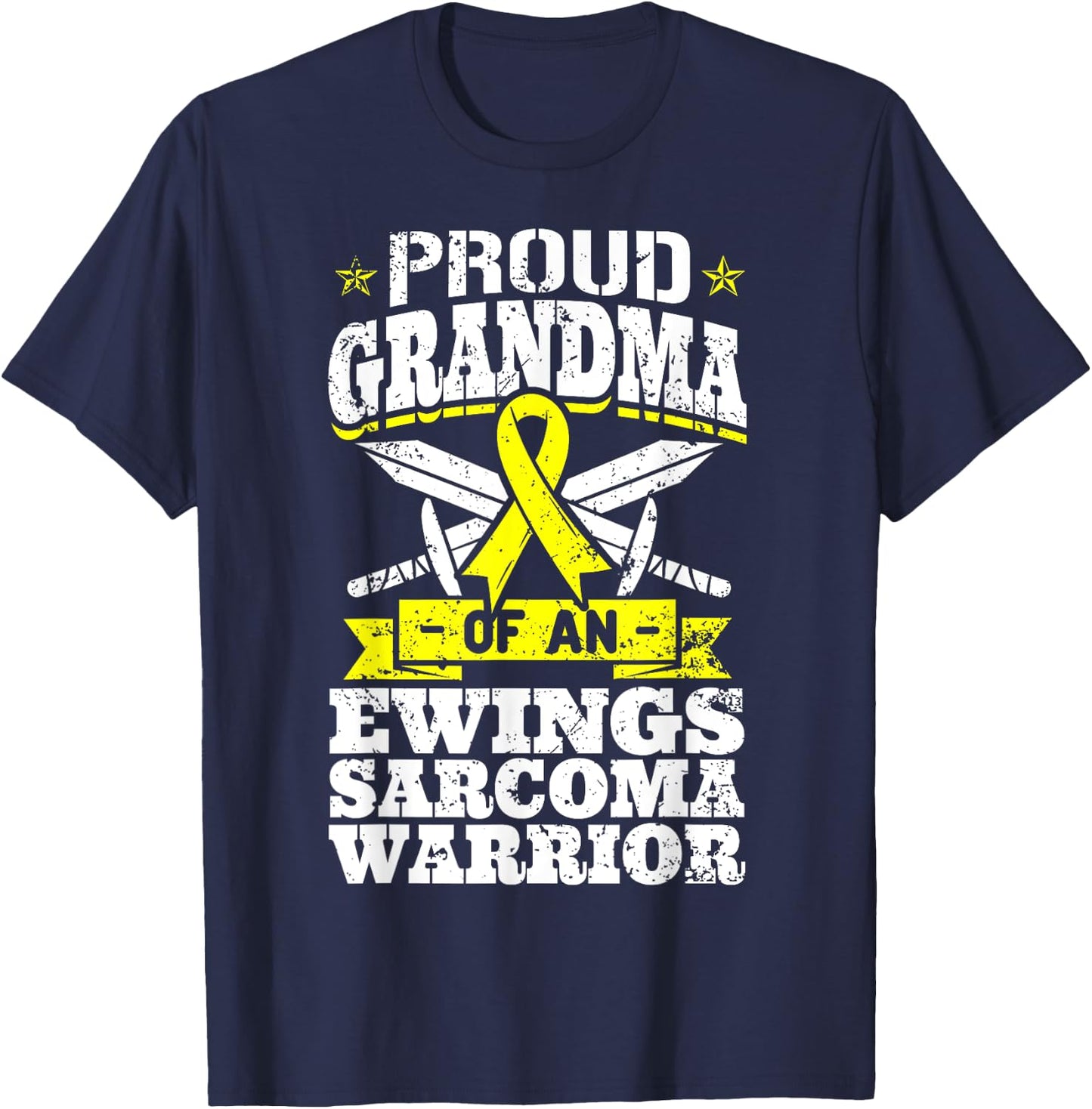 Proud Grandma Of An Ewings Sarcoma Warrior Awareness Ribbon T-Shirt - T-Shirt | Navy