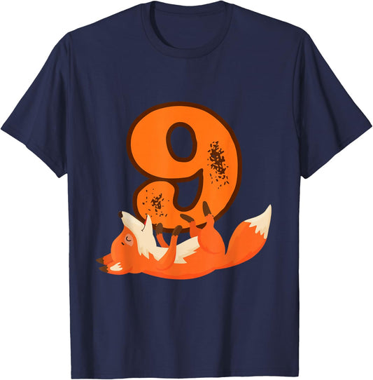 9th Birthday For Girls Gift Funny 9 Years Old Boy Fox T-Shirt - T-Shirt | Navy