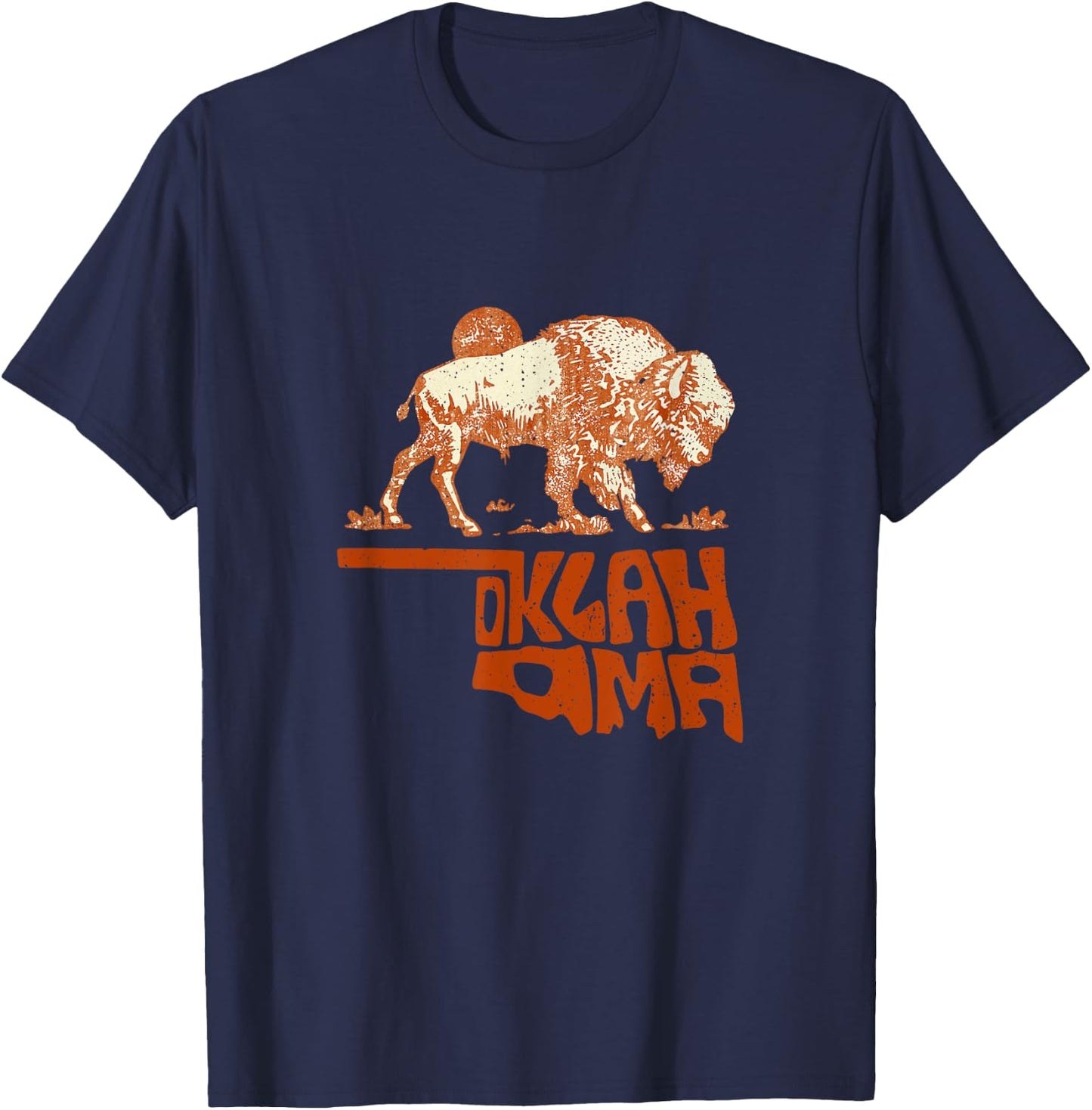 Oklahoma Map Bison Buffalo Oklahoma Souvenir Vintage T-Shirt - T-Shirt | Navy