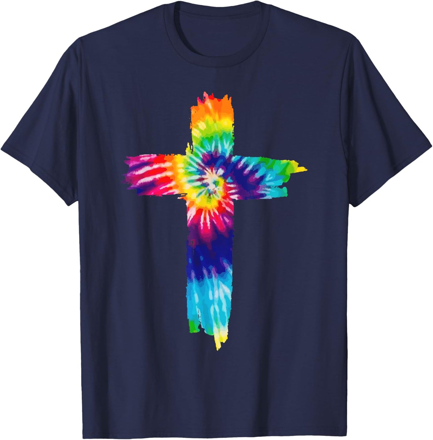 Cross Tie Dye Christian Jesus Hippie Bible Religious T-Shirt - T-Shirt | Navy