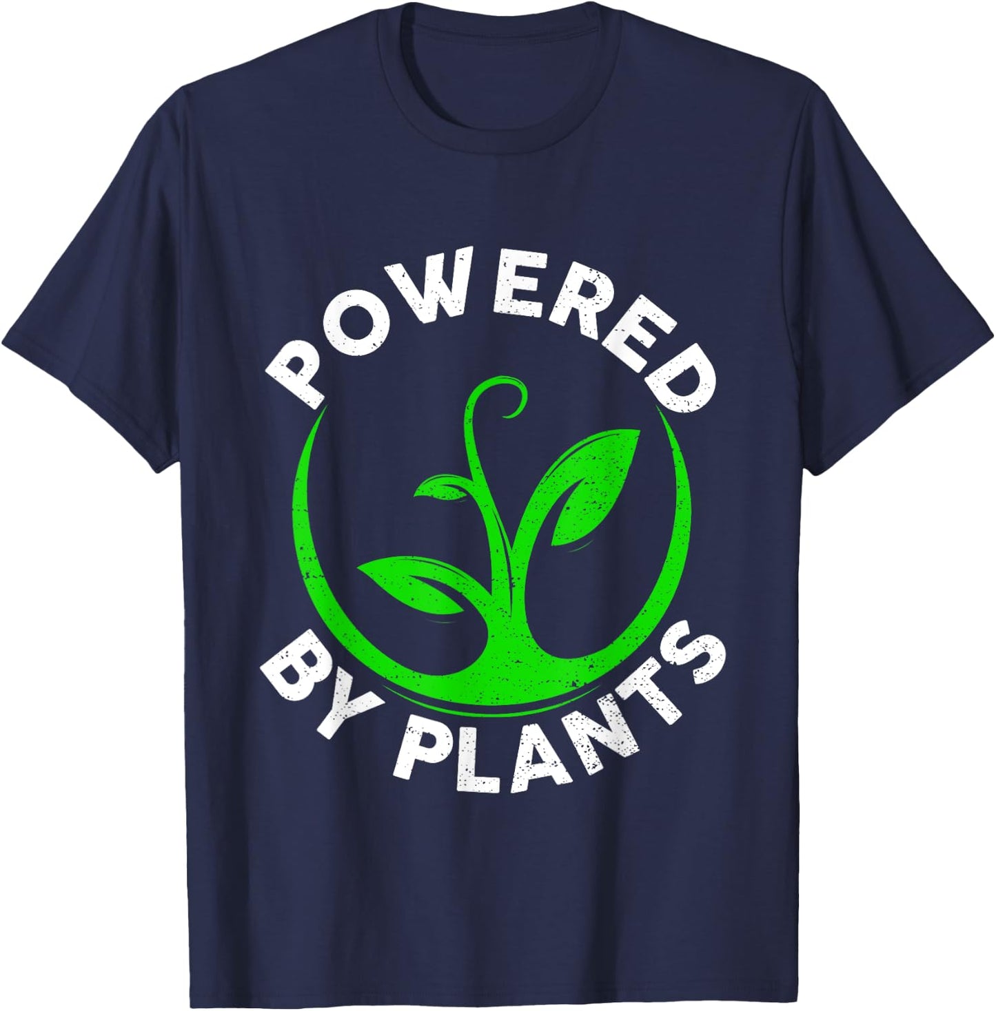 Powered By Cute Plants Funny Retro Workout Vegan Vegetarian T-Shirt - T-Shirt | Navy