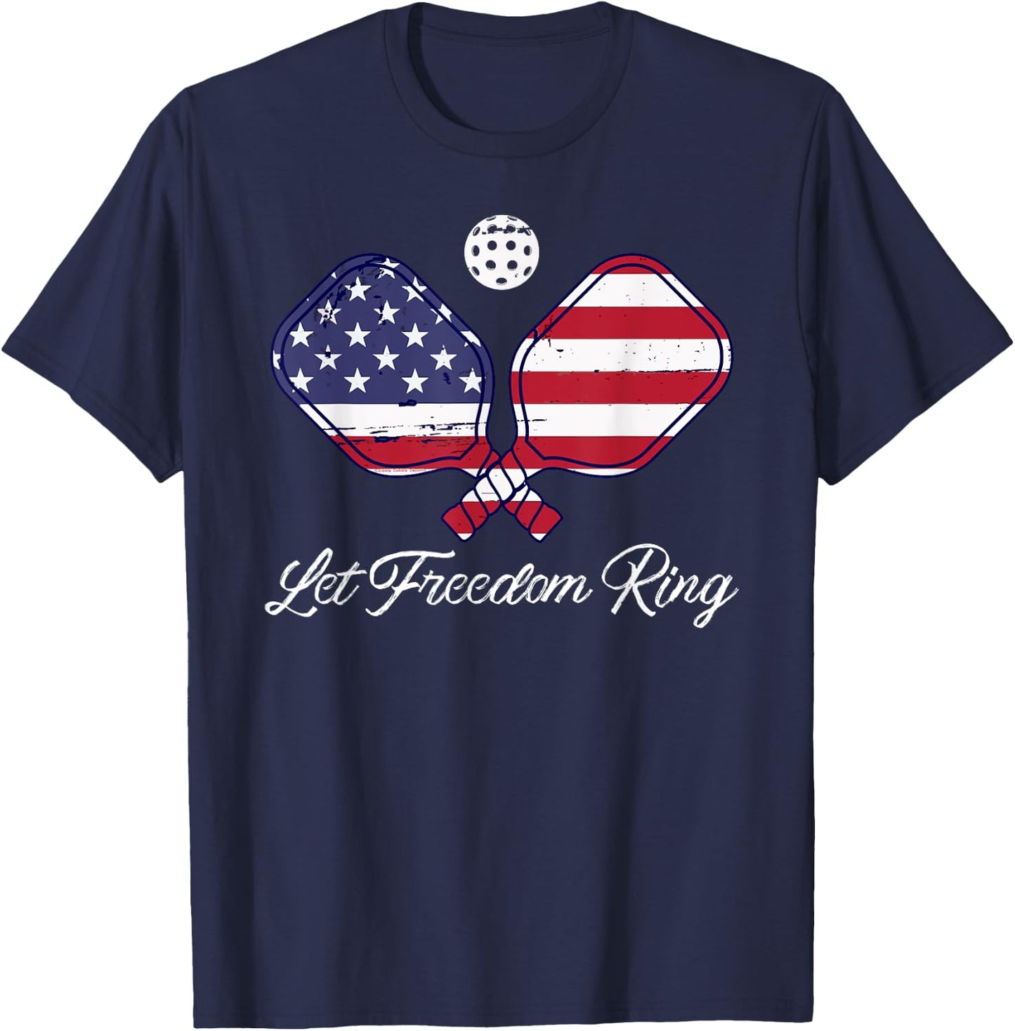 Patriotic Pickleball Let Freedom Ring 4th of July Pickleball Kids Men T-Shirt - T-Shirt | Navy