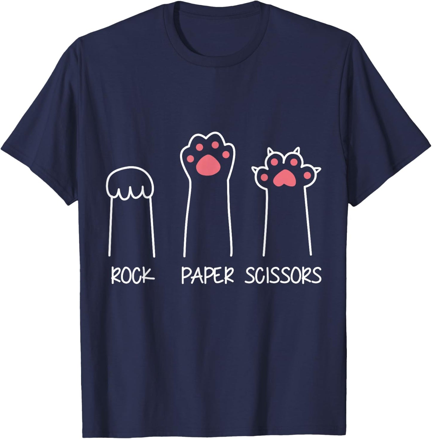 Rock Paper Scissors Hand Game Meme Animal Paw Cat T-Shirt - T-Shirt | Navy