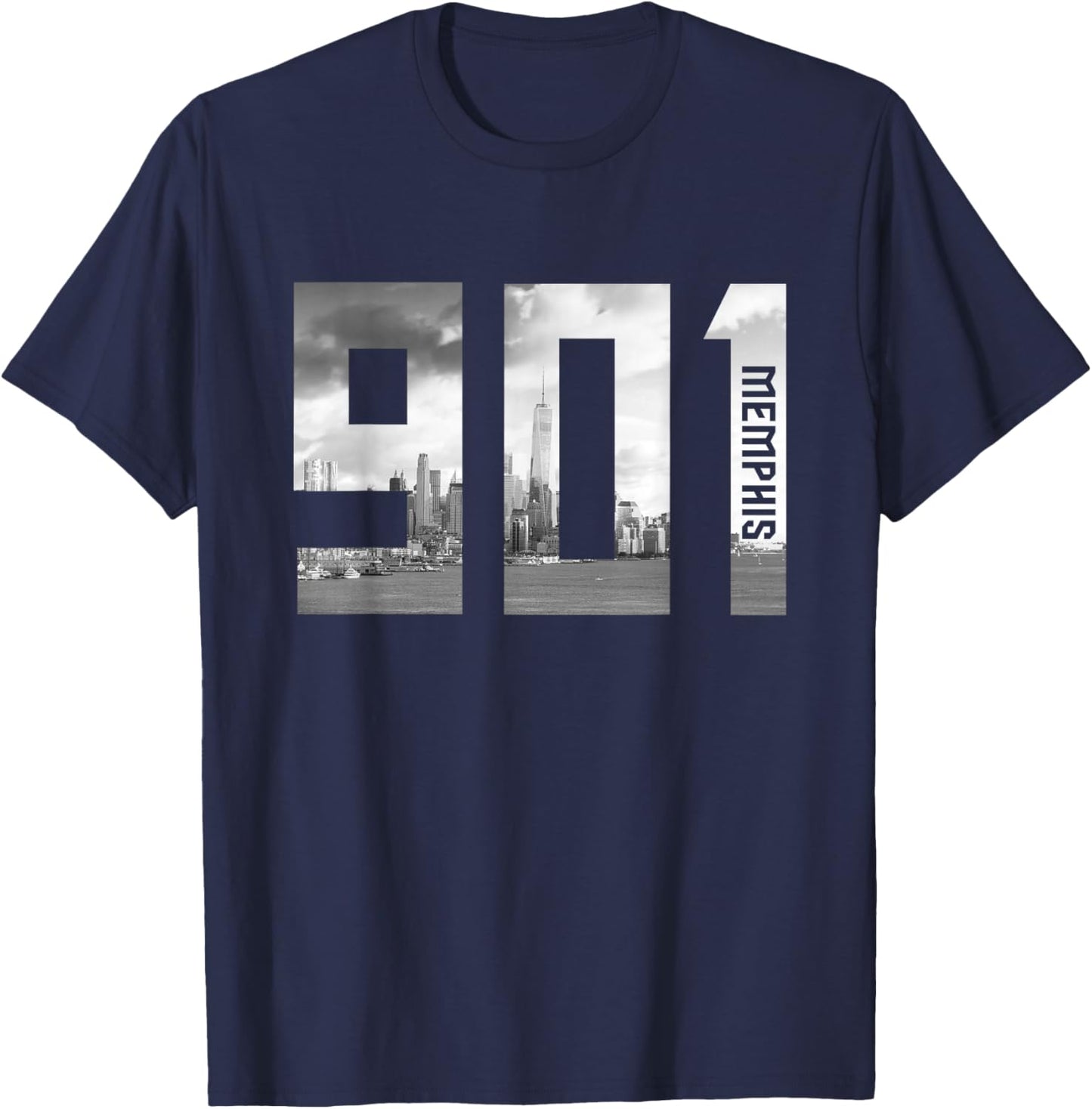 Vintage Memphis Tennessee 901 Area Code Skyline T-Shirt - T-Shirt | Navy