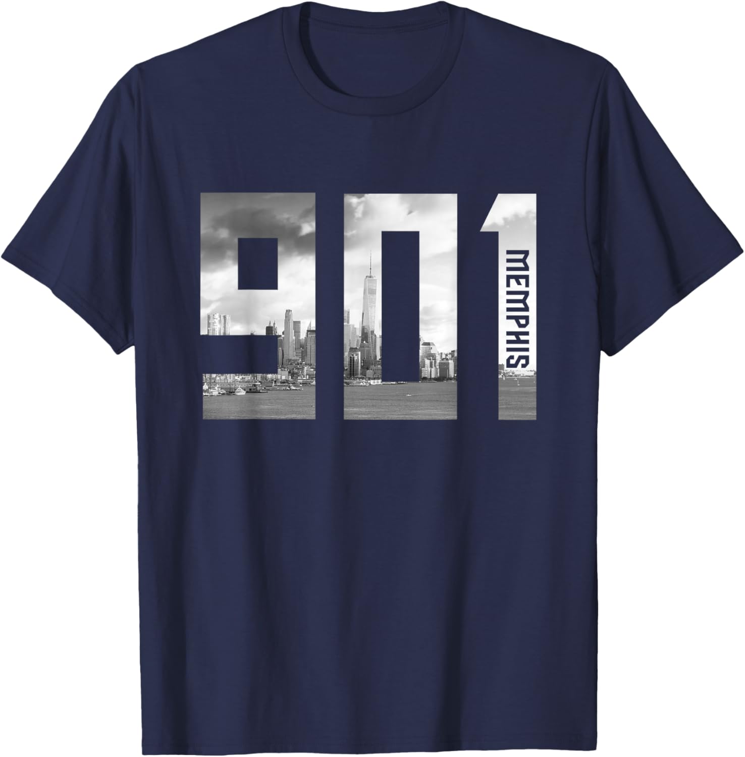 Vintage Memphis Tennessee 901 Area Code Skyline T-Shirt - T-Shirt | Navy